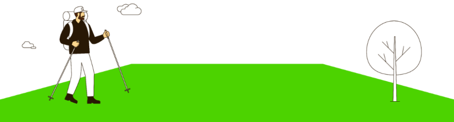 Hiker illustration with a green shape background