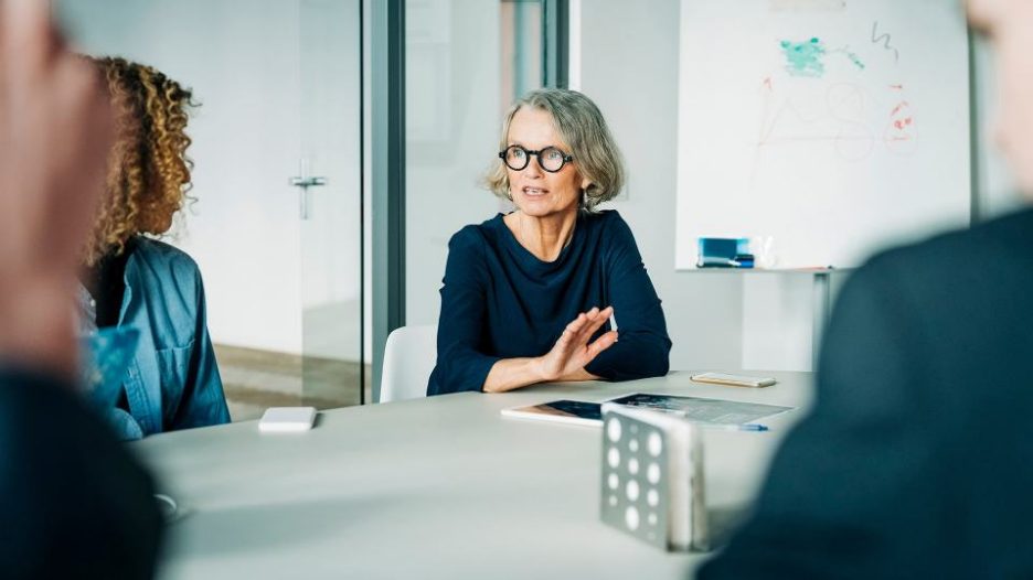 Female professional speaking at meeting