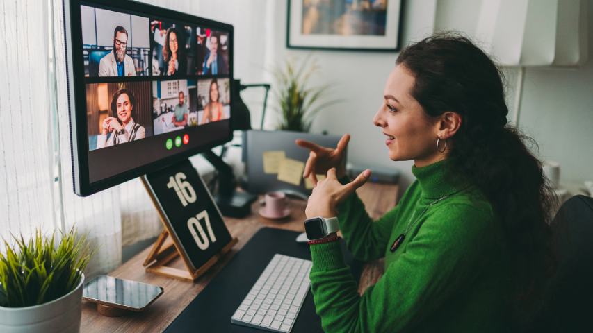 Female speaking on group video call