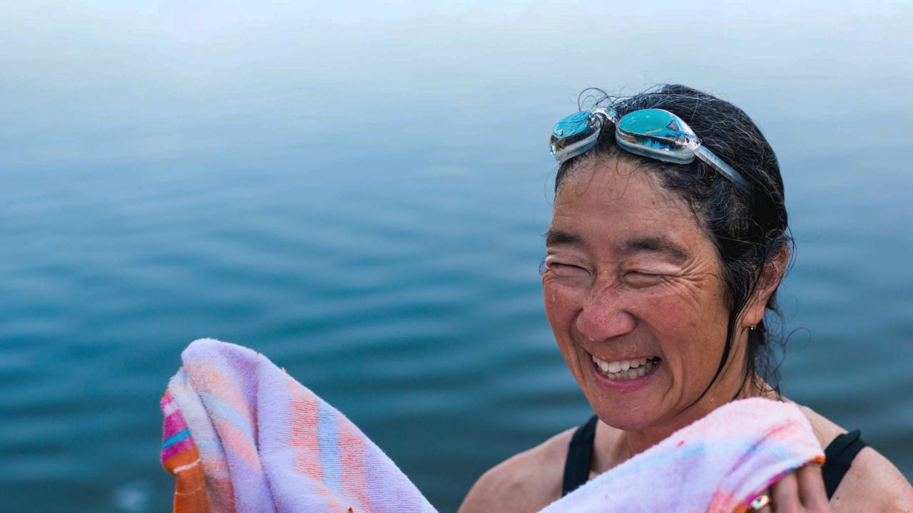 Mature woman enjoying outdoor swimming