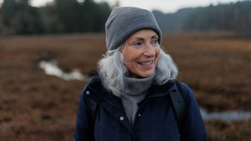 older woman outdoors at winter