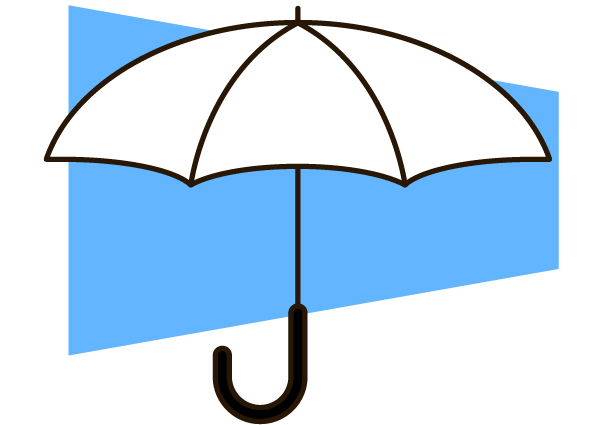 An illustration of an umbrella on a blue shape background