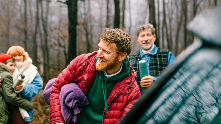 family laughing on camping trip