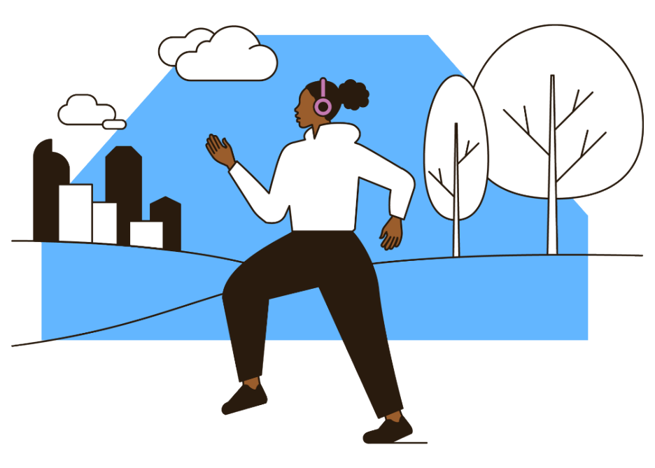 Female runner illustration with a blue shaped background
